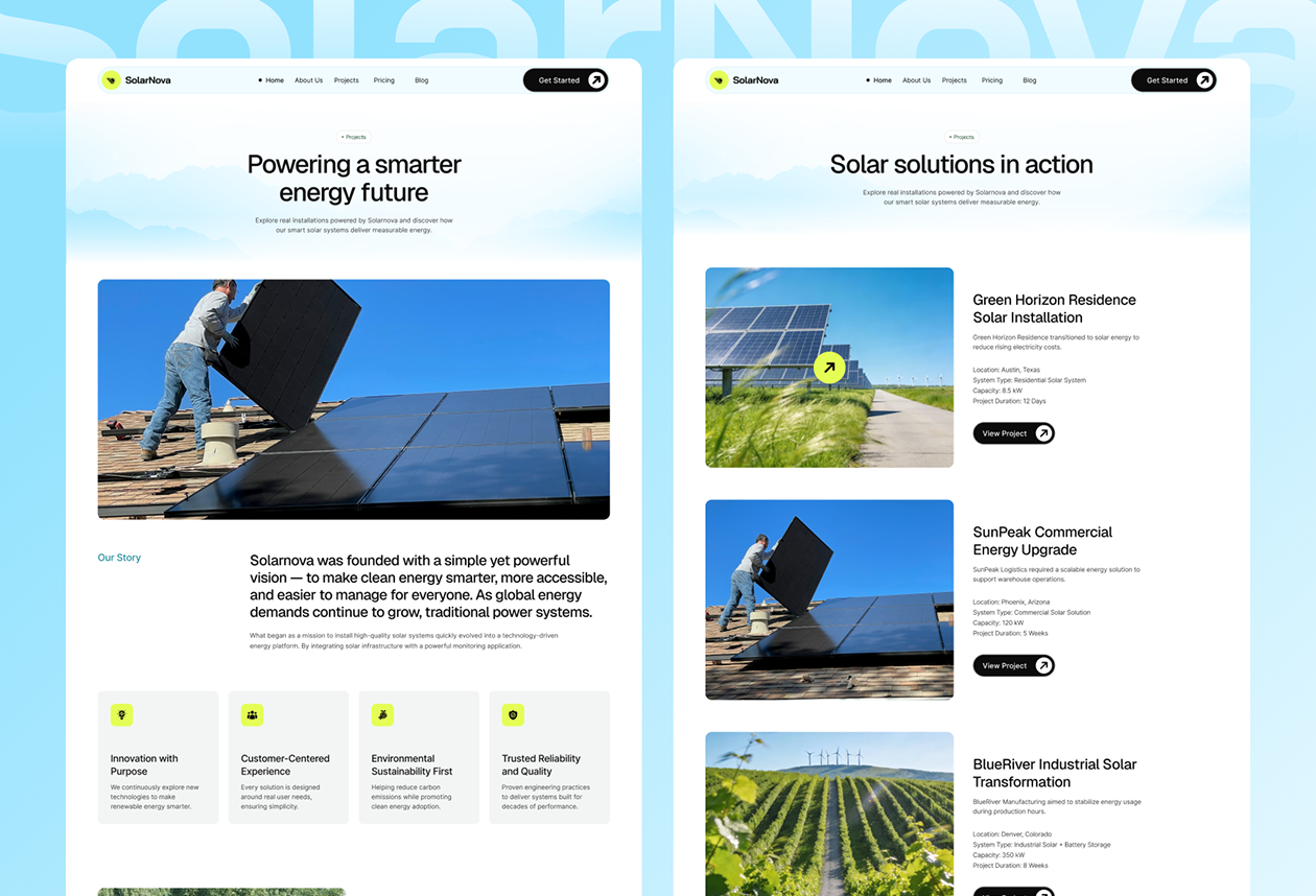 Visual example for Landing page implementation